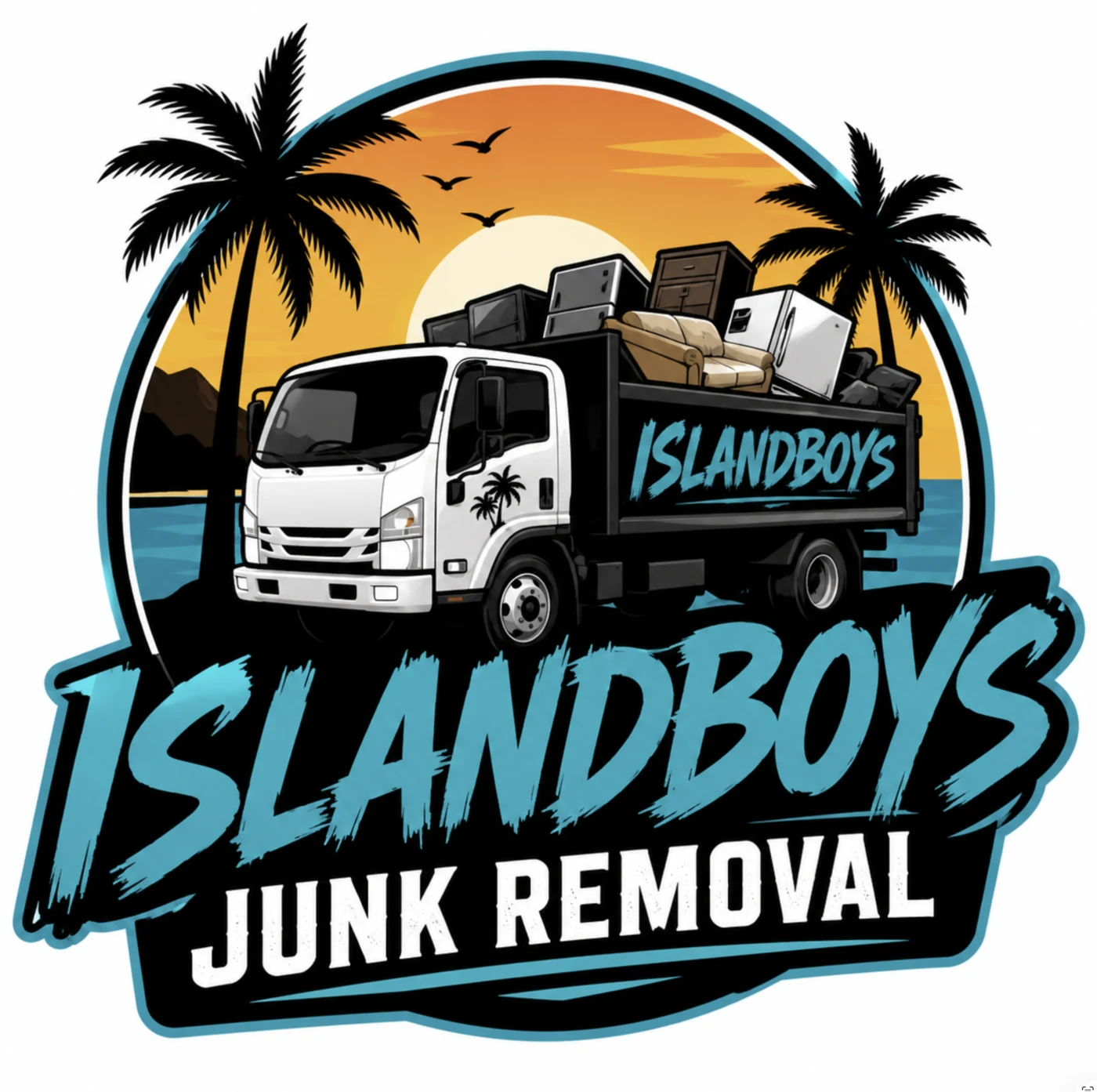 Island Boys Junk Removal truck loaded and ready to haul